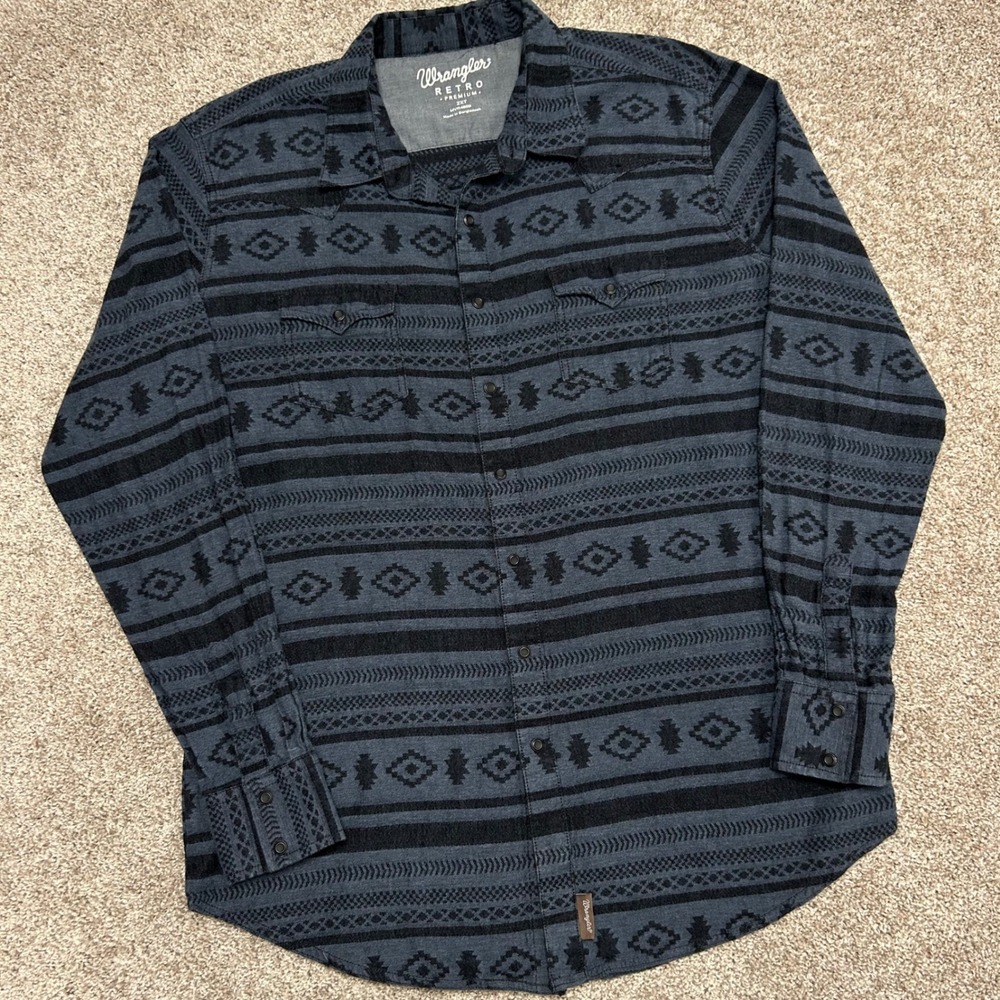 Wrangler Retro Snap Shirt Aztec Southwestern Men Size 2XT Blue Black Cowboy